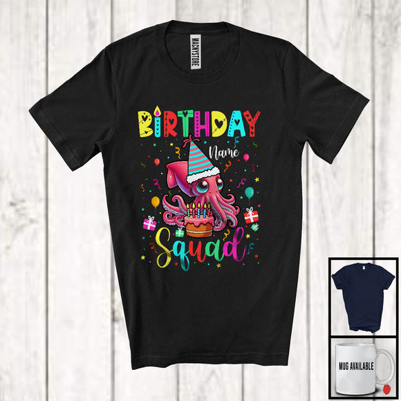 MacnyStore - Personalized Custom Name Birthday Squad; Joyful Birthday Cake Squid; Family Group T-Shirt