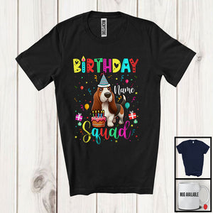 MacnyStore - Personalized Custom Name Birthday Squad; Lovely Basset Hound Owner Lover; Birthday Cake T-Shirt