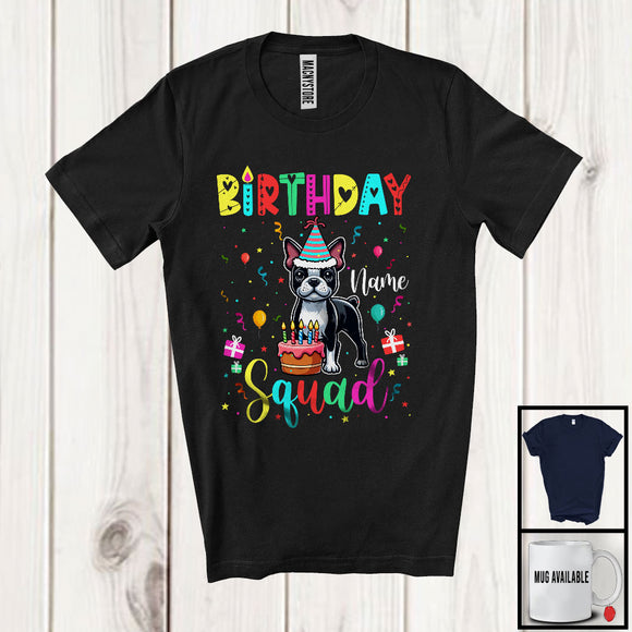 MacnyStore - Personalized Custom Name Birthday Squad; Lovely Boston Terrier Owner Lover; Birthday Cake T-Shirt