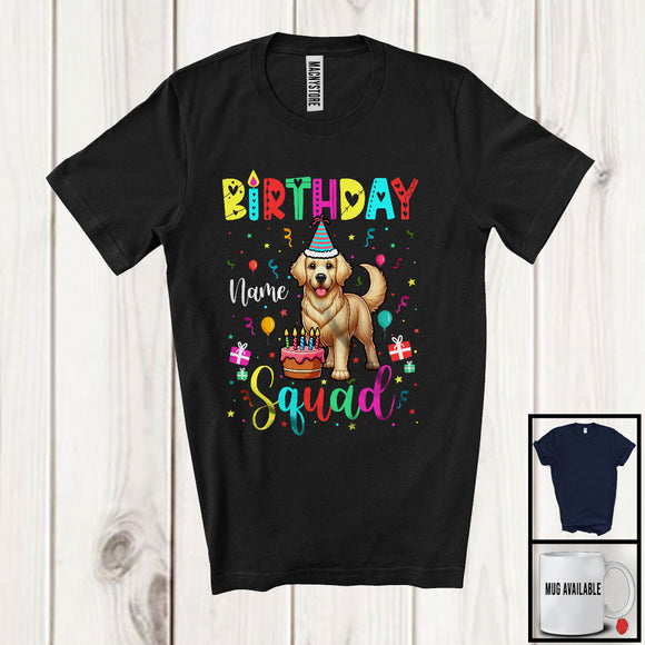 MacnyStore - Personalized Custom Name Birthday Squad; Lovely Golden Retriever Owner; Birthday Cake T-Shirt