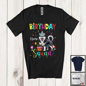 MacnyStore - Personalized Custom Name Birthday Squad; Lovely Husky Owner Lover; Birthday Cake T-Shirt