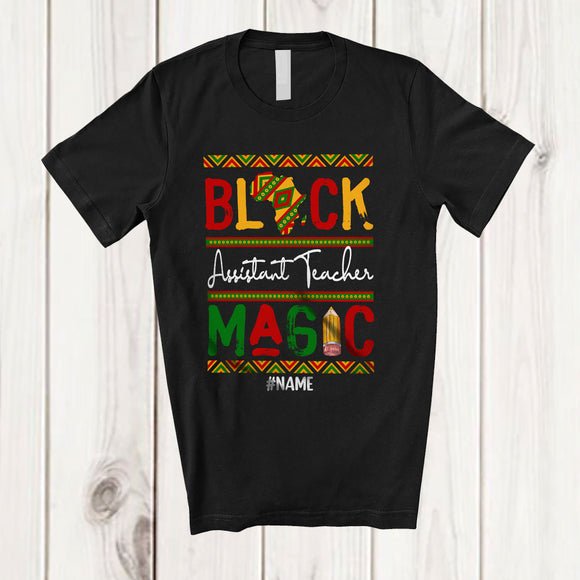 MacnyStore - Personalized Custom Name Black Assistant Teacher Magic; Joyful Black History Month Afro African T-Shirt