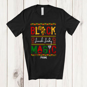 MacnyStore - Personalized Custom Name Black Lunch Lady Magic; Joyful Black History Month Afro African Jobs T-Shirt