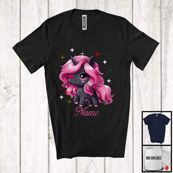 MacnyStore - Personalized Custom Name Black Unicorn With Pink Magical, Scary Halloween Unicorn Lover T-Shirt