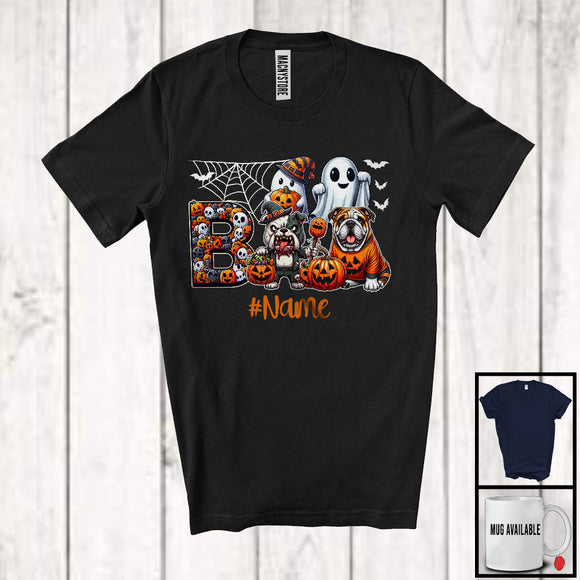 MacnyStore - Personalized Custom Name Boo Horror Bulldog, Scary Halloween Costume Ghost Pumpkins T-Shirt