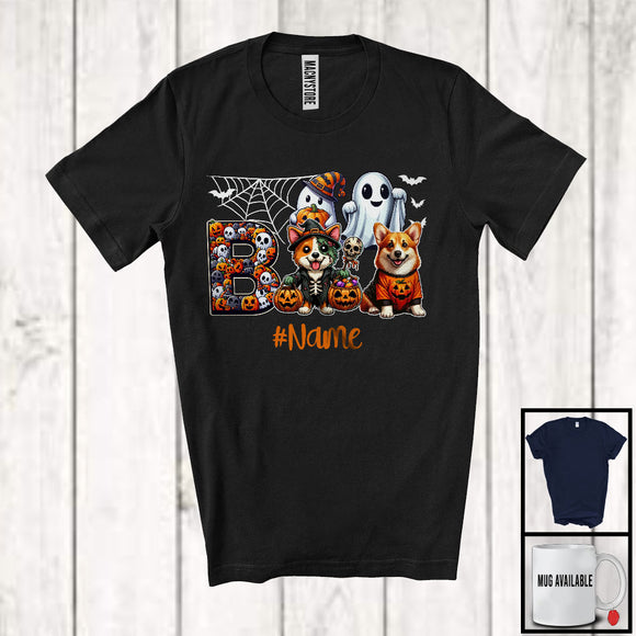 MacnyStore - Personalized Custom Name Boo Horror Corgi, Scary Halloween Costume Ghost Pumpkins T-Shirt
