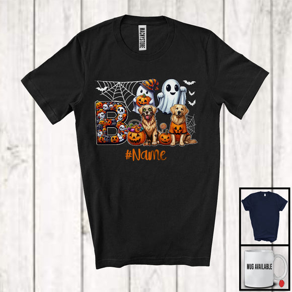 MacnyStore - Personalized Custom Name Boo Horror Golden Retriever, Scary Halloween Ghost Pumpkins T-Shirt