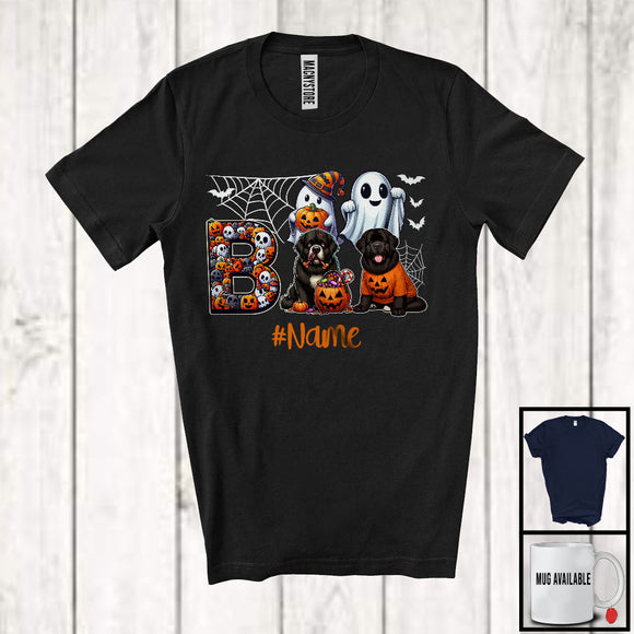 MacnyStore - Personalized Custom Name Boo Horror Newfoundland, Scary Halloween Ghost Pumpkins T-Shirt
