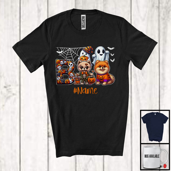 MacnyStore - Personalized Custom Name Boo Horror Pomeranian, Scary Halloween Costume Ghost Pumpkins T-Shirt