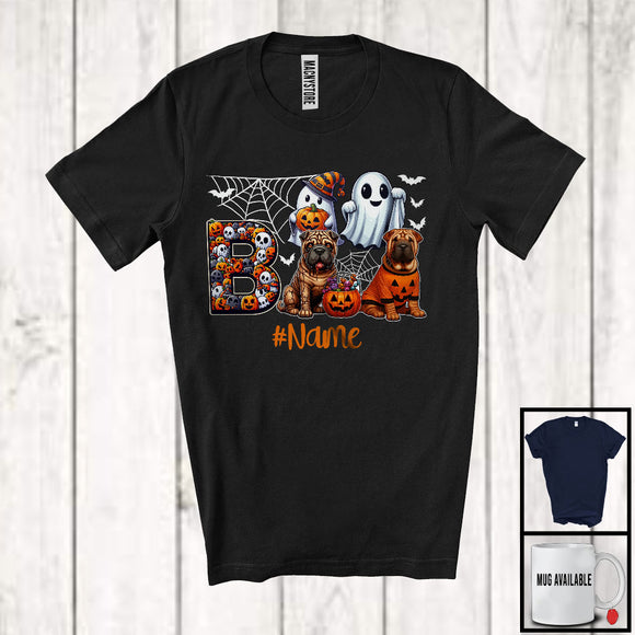 MacnyStore - Personalized Custom Name Boo Horror Shar Pei, Scary Halloween Costume Ghost Pumpkins T-Shirt