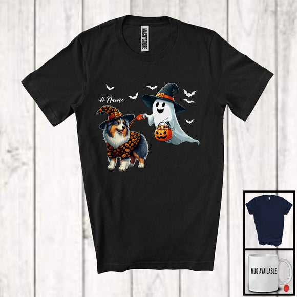 MacnyStore - Personalized Custom Name Boo Walking Australian Shepherd ; Lovely Halloween Ghost Candy T-Shirt