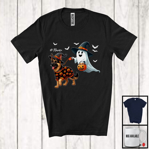 MacnyStore - Personalized Custom Name Boo Walking German Shepherd; Lovely Halloween Ghost Candy T-Shirt