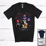 MacnyStore - Personalized Custom Name Border Collie Drinking Beer, Lovely 4th Of July Fireworks, Patriotic T-Shirt