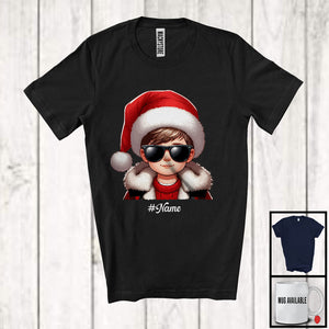 MacnyStore - Personalized Custom Name Boy Face Santa Wearing Sunglasses; Lovely Christmas Pajama Family T-Shirt