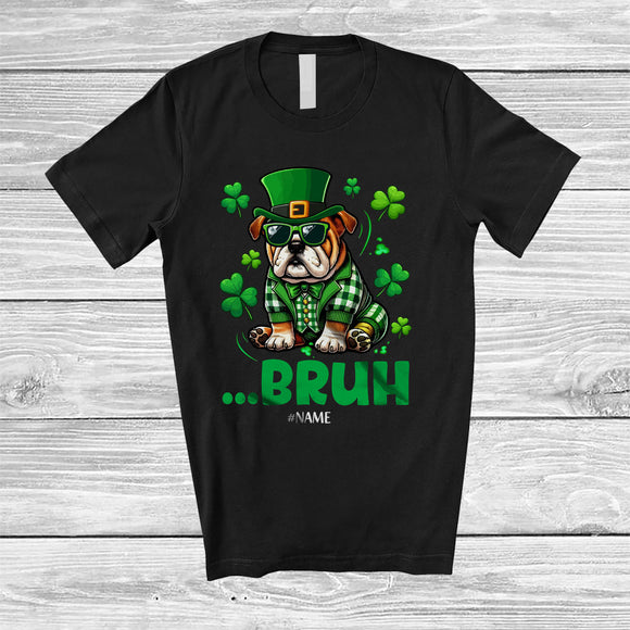 MacnyStore - Personalized Custom Name Bruh Bulldog; Joyful St. Patrick's Day Bulldog Leprechaun Shamrocks T-Shirt