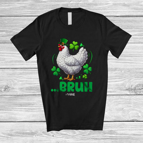 MacnyStore - Personalized Custom Name Bruh Chicken; Joyful St. Patrick's Day Chicken Leprechaun Shamrocks T-Shirt