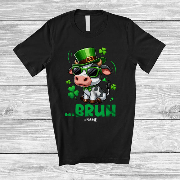 MacnyStore - Personalized Custom Name Bruh Cow; Joyful St. Patrick's Day Cow Leprechaun Shamrocks T-Shirt