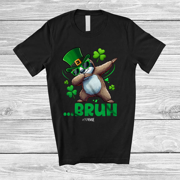 MacnyStore - Personalized Custom Name Bruh Sloth; Joyful St. Patrick's Day Sloth Leprechaun Shamrocks T-Shirt