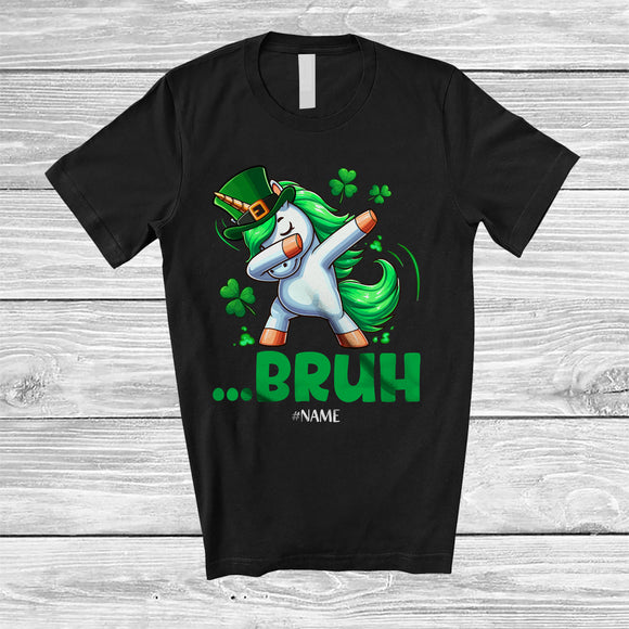 MacnyStore - Personalized Custom Name Bruh Unicorn; Joyful St. Patrick's Day Dabbing Unicorn Shamrocks T-Shirt