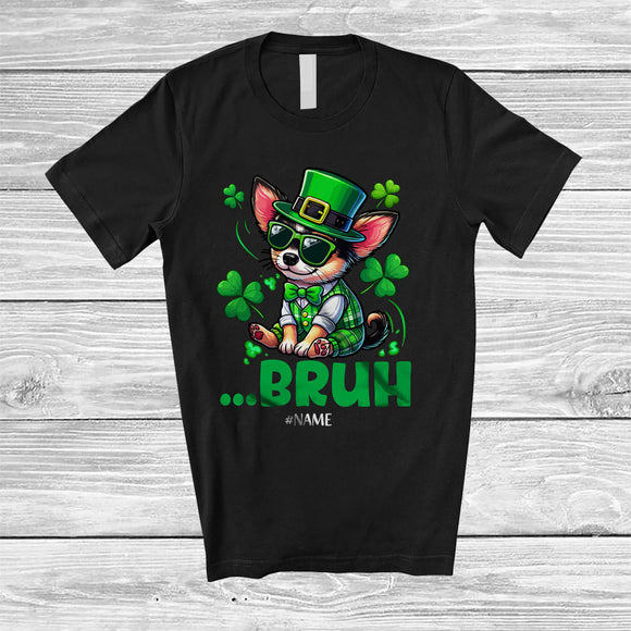 MacnyStore - Personalized Custom Name Bruh; Joyful St. Patrick's Day Chihuahua Leprechaun Shamrocks T-Shirt