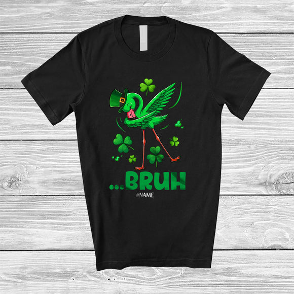 MacnyStore - Personalized Custom Name Bruh; Joyful St. Patrick's Day Dabbing Flamingo Leprechaun Shamrocks T-Shirt