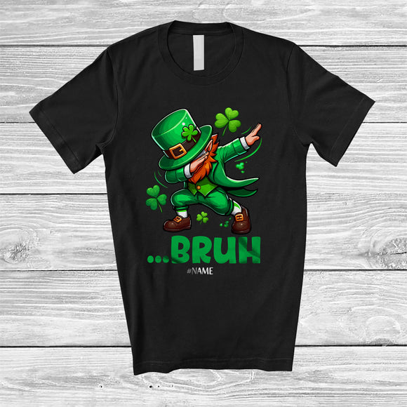 MacnyStore - Personalized Custom Name Bruh; Joyful St. Patrick's Day Dabbing Leprechaun Shamrocks T-Shirt