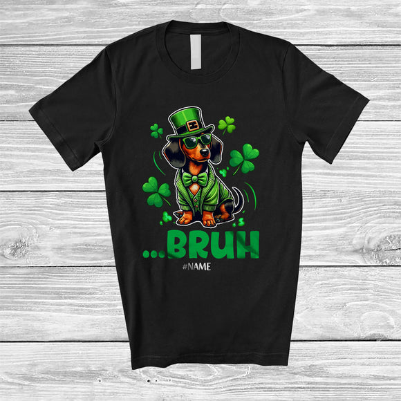 MacnyStore - Personalized Custom Name Bruh; Joyful St. Patrick's Day Dachshund Leprechaun Shamrocks T-Shirt