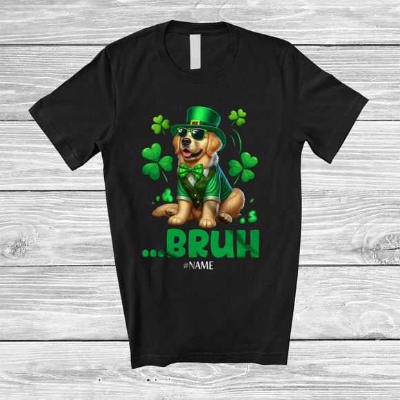 MacnyStore - Personalized Custom Name Bruh; Joyful St. Patrick's Day Golden Retriever Leprechaun Shamrocks T-Shirt