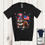 MacnyStore - Personalized Custom Name Bulldog, Lovely 4th Of July American Flag Fireworks, Bulldog Patriotic T-Shirt