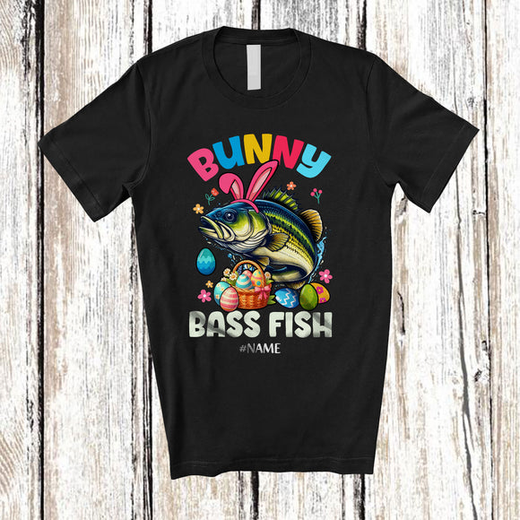 MacnyStore - Personalized Custom Name Bunny Bass Fish; Awesome Easter Day Bass Fish Egg Hunt; Sea Animal T-Shirt