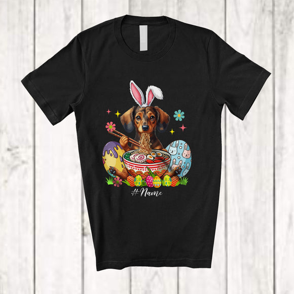 MacnyStore - Personalized Custom Name Bunny Dachshund Eating Ramen Noodles; Lovely Easter Eggs Japanese T-Shirt