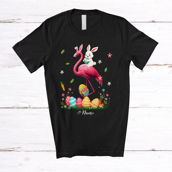 MacnyStore - Personalized Custom Name Bunny Ridding Flamingo; Amazing Easter Eggs Hunting; Family T-Shirt