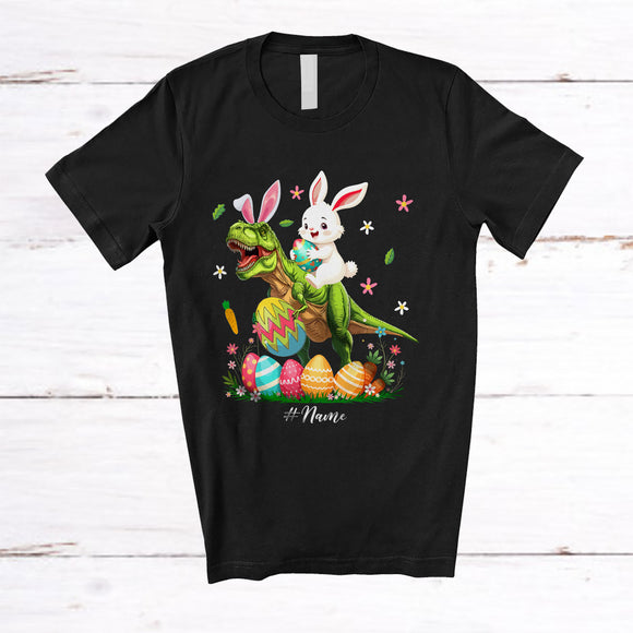 MacnyStore - Personalized Custom Name Bunny Ridding T-Rex; Amazing Easter Eggs Hunting; Family T-Shirt