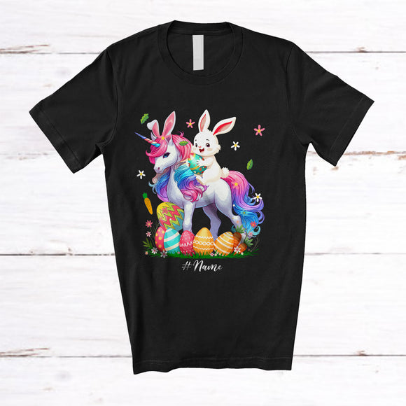 MacnyStore - Personalized Custom Name Bunny Ridding Unicorn; Amazing Easter Eggs Hunting; Family T-Shirt