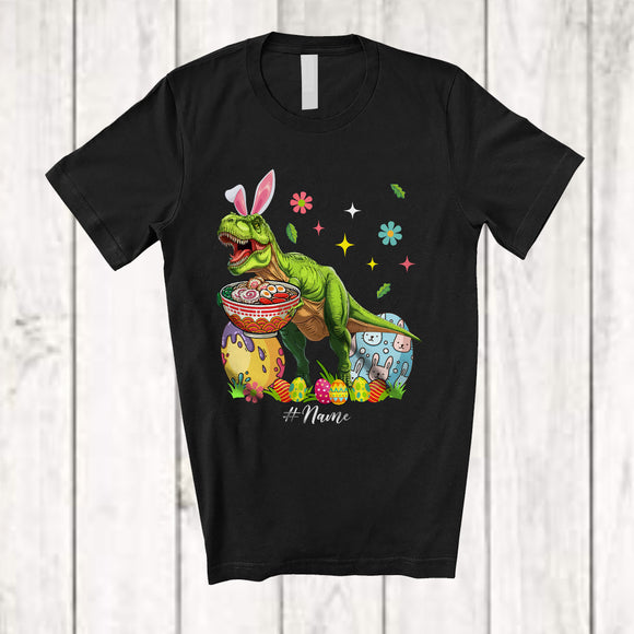 MacnyStore - Personalized Custom Name Bunny T-Rex Eating Ramen Noodles; Lovely Easter Eggs Japanese T-Shirt