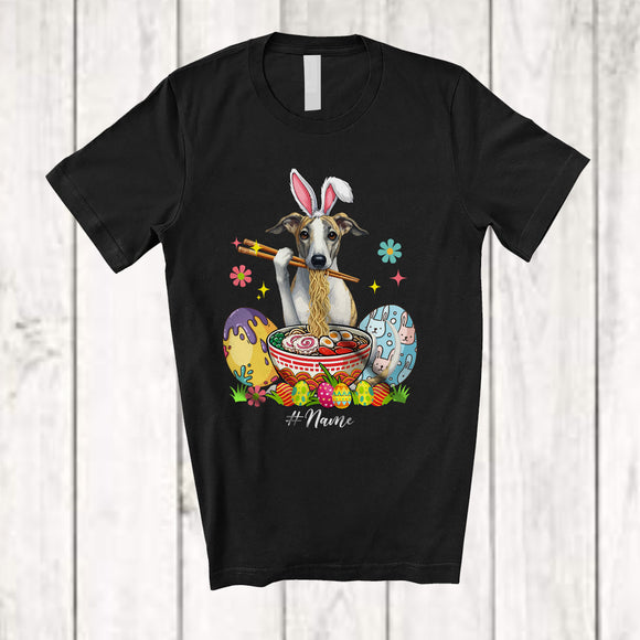 MacnyStore - Personalized Custom Name Bunny Whippet Eating Ramen Noodles; Lovely Easter Eggs Japanese T-Shirt