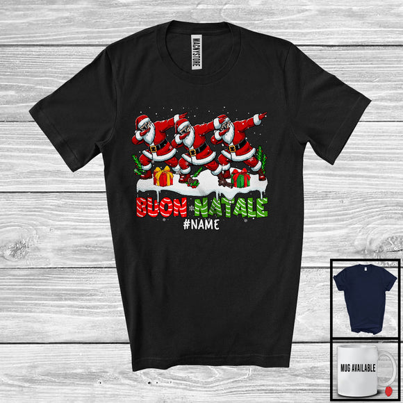 MacnyStore - Personalized Custom Name Buon Natale; Merry Christmas Italian Three Dabbing Santa; Family T-Shirt