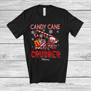 MacnyStore - Personalized Custom Name Candy Cane Crusher; Joyful Christmas Crane Truck Cosplay; Boys Family T-Shirt