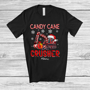 MacnyStore - Personalized Custom Name Candy Cane Crusher; Joyful Christmas Excavator Cosplay; Boys Family T-Shirt