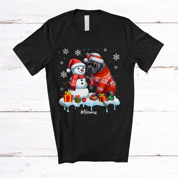 MacnyStore - Personalized Custom Name Cane Corso Build Snowman; Lovely Snow Santa Cane Corso; Family T-Shirt