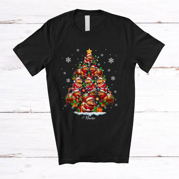 MacnyStore - Personalized Custom Name Capybara Christmas Tree; Amusing X-mas Snow Lights; Animal Lover T-Shirt