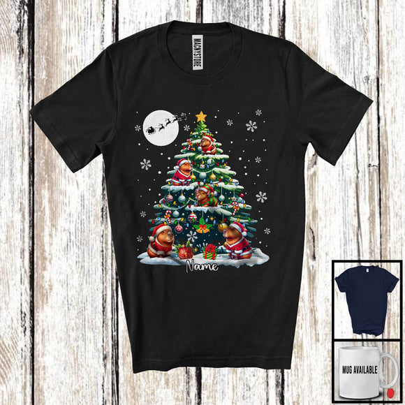 MacnyStore - Personalized Custom Name Capybara On Christmas Tree; Fantastic X-mas Rodents Animal T-Shirt