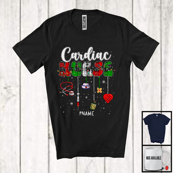 MacnyStore - Personalized Custom Name Cardiac Nurse; Fantastic Christmas Lights Plaid; Pajama Family Group T-Shirt