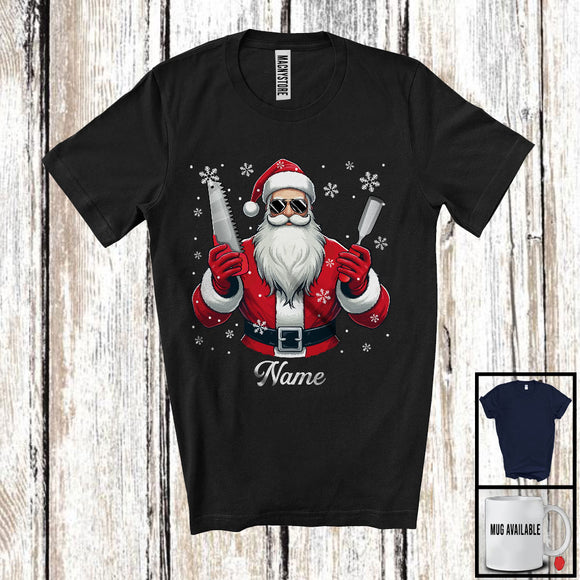 MacnyStore - Personalized Custom Name Carpenter Santa, Joyful Christmas Santa Snowing, Careers Group T-Shirt