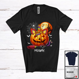 MacnyStore - Personalized Custom Name Carved Pumpkin Unicorn Face; Lovely Halloween Unicorn; Boys Girls Family T-Shirt