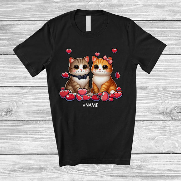 MacnyStore - Personalized Custom Name Cat Couple; Lovely Valentine Hearts Cat Animal Lover; Family Group T-Shirt