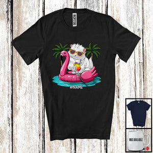 MacnyStore - Personalized Custom Name Cat On On Flamingo Float; Lovely Summer Hawaii Pool Beach T-Shirt