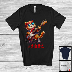 MacnyStore - Personalized Custom Name Cat Playing Guitar Rock; Joyful Music Bass Guitar Guitarist T-Shirt