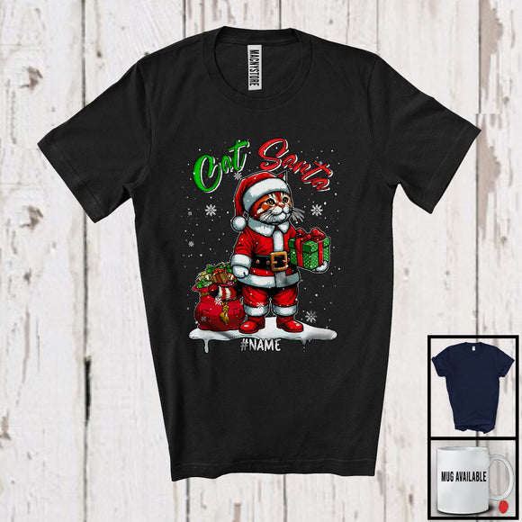 MacnyStore - Personalized Custom Name Cat Santa, Adorable Christmas Santa Cat, X-mas Family Group T-Shirt
