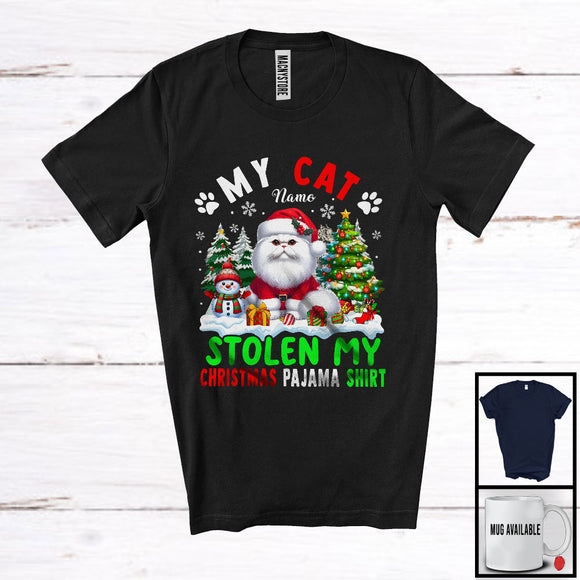 MacnyStore - Personalized Custom Name Cat Stolen My Christmas Pajama Shirt; Cool X-mas Tree T-Shirt